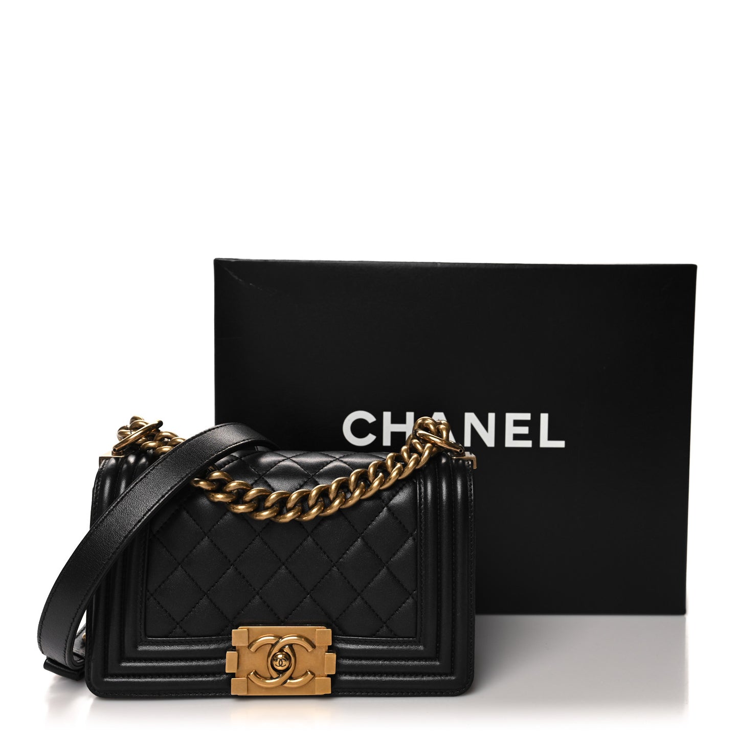 Lambskin Quilted Small Boy Flap Black