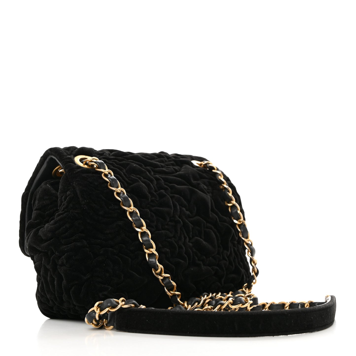 Velvet Camellia Embossed Mini Square Flap Black