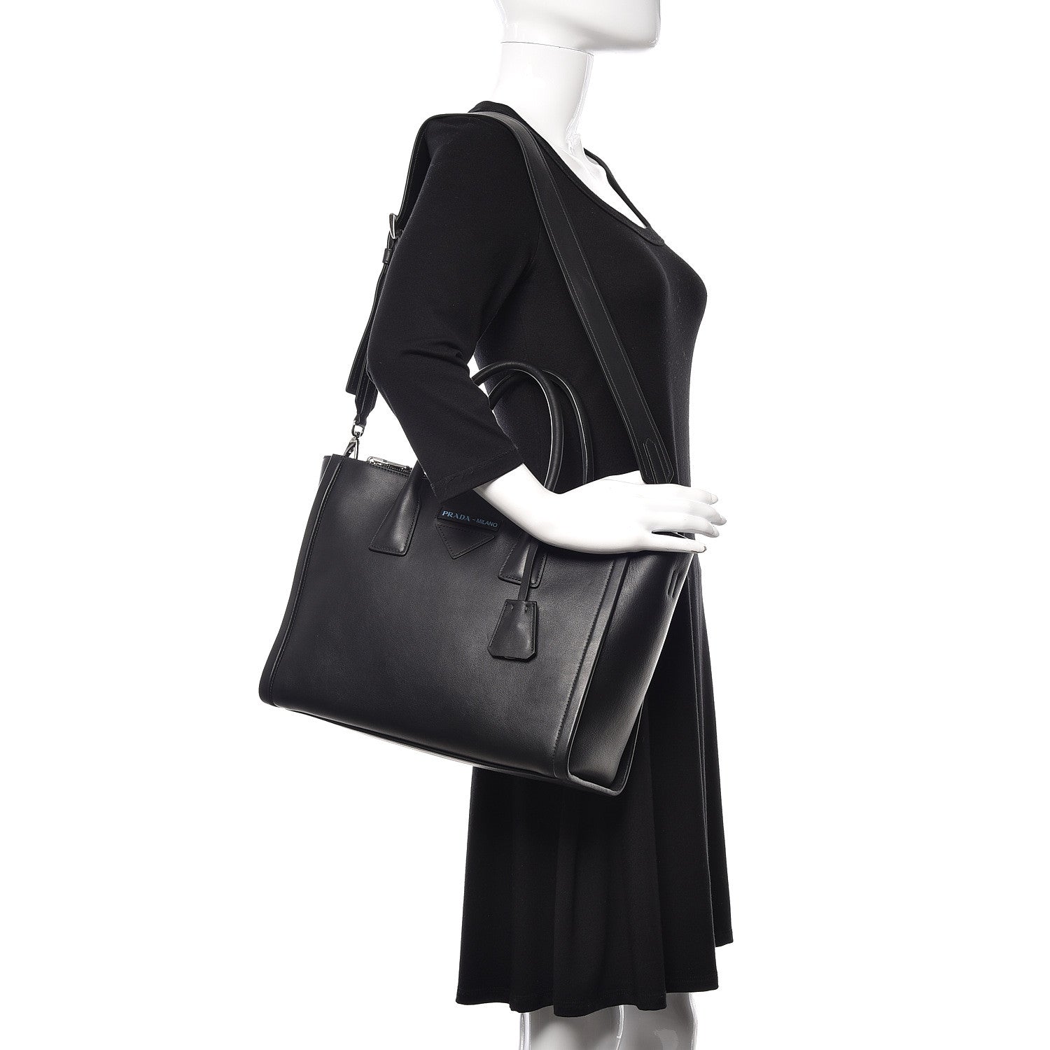 Prada Calfskin Concept Top Handle Bag Black 2 of 9