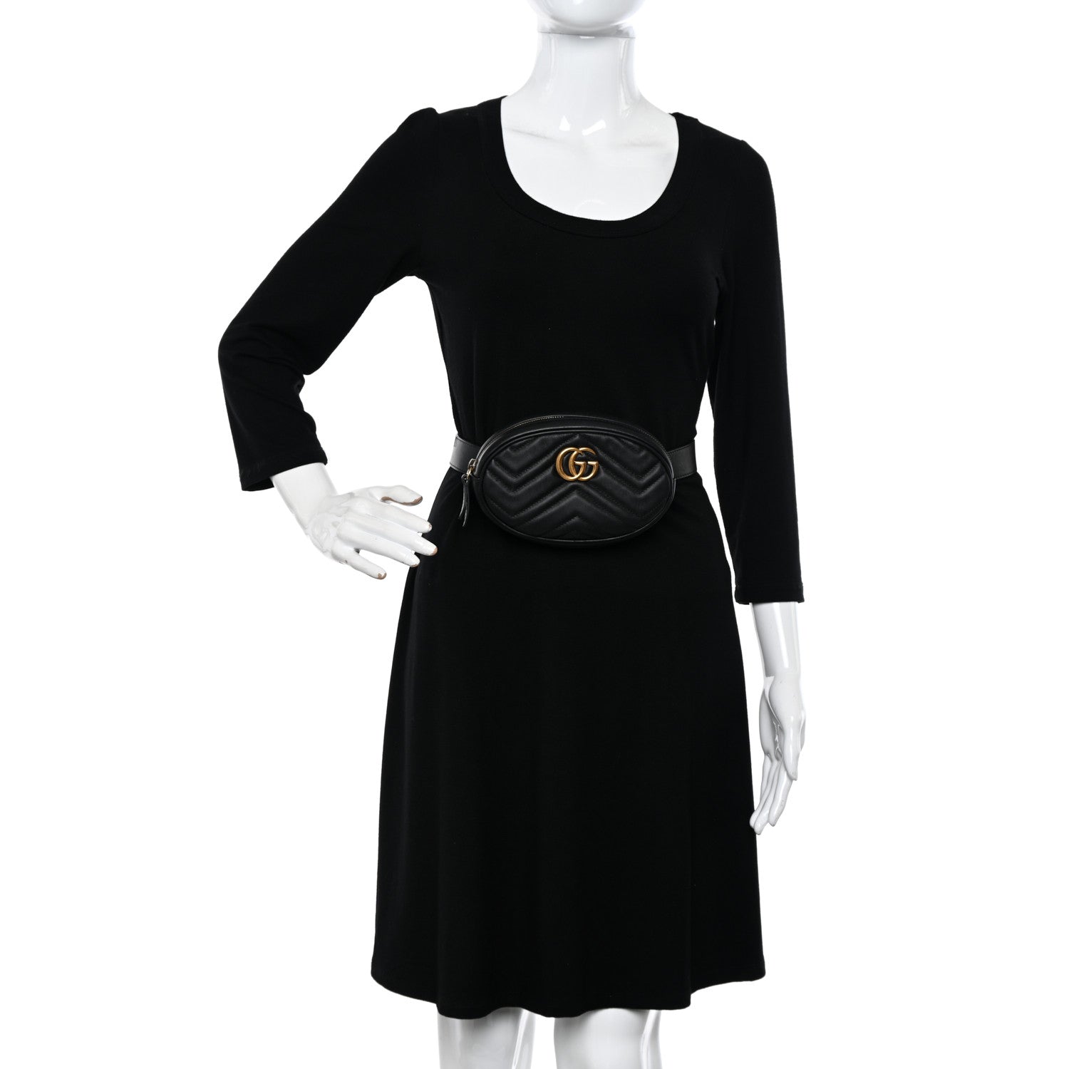 Gucci Calfskin Matelasse GG Marmont Belt Bag 85 34 Black 2 of 17
