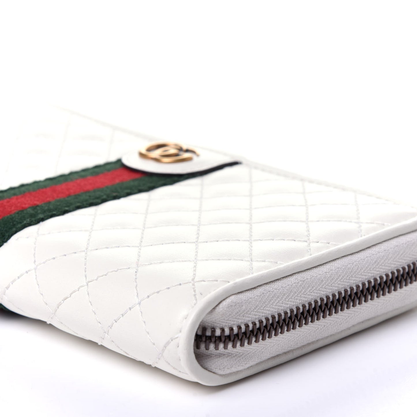 Calfskin Web Trapuntata GG Zip Around Wallet Off White