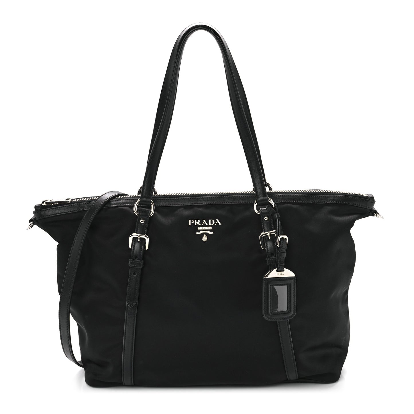 Tessuto Nylon Calfskin Shopping Tote Black