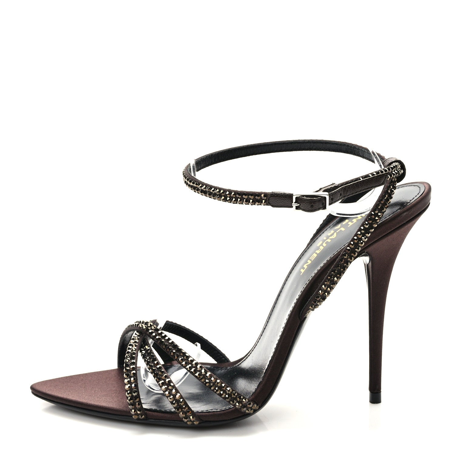 Saint Laurent Satin Crystal Ava 105 Sandals 38 Brown 1 of 8