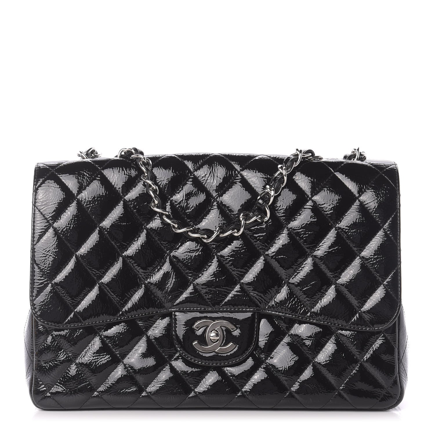 Chanel Distressed Patent Quilted Jumbo Single Flap Black 1 of 12