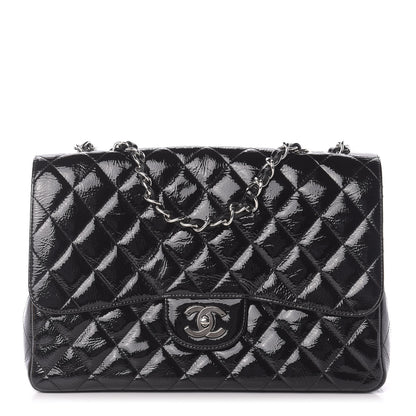 Chanel Distressed Patent Quilted Jumbo Single Flap Black 1 of 12