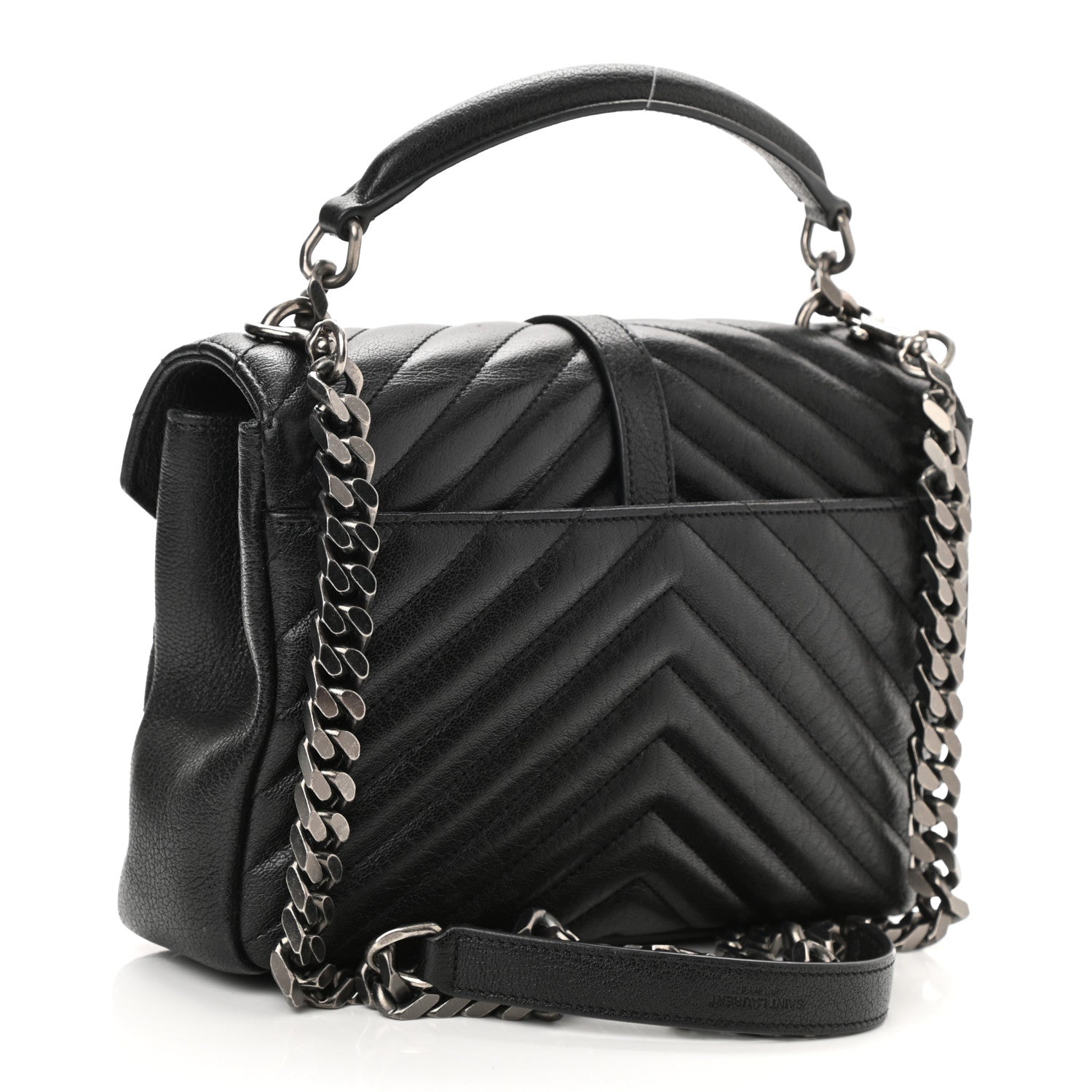 Saint Laurent Sheepskin Matelasse Chevron Monogram Medium College Bag Black 3 of 9