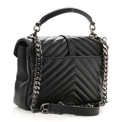 Saint Laurent Sheepskin Matelasse Chevron Monogram Medium College Bag Black 3 of 9
