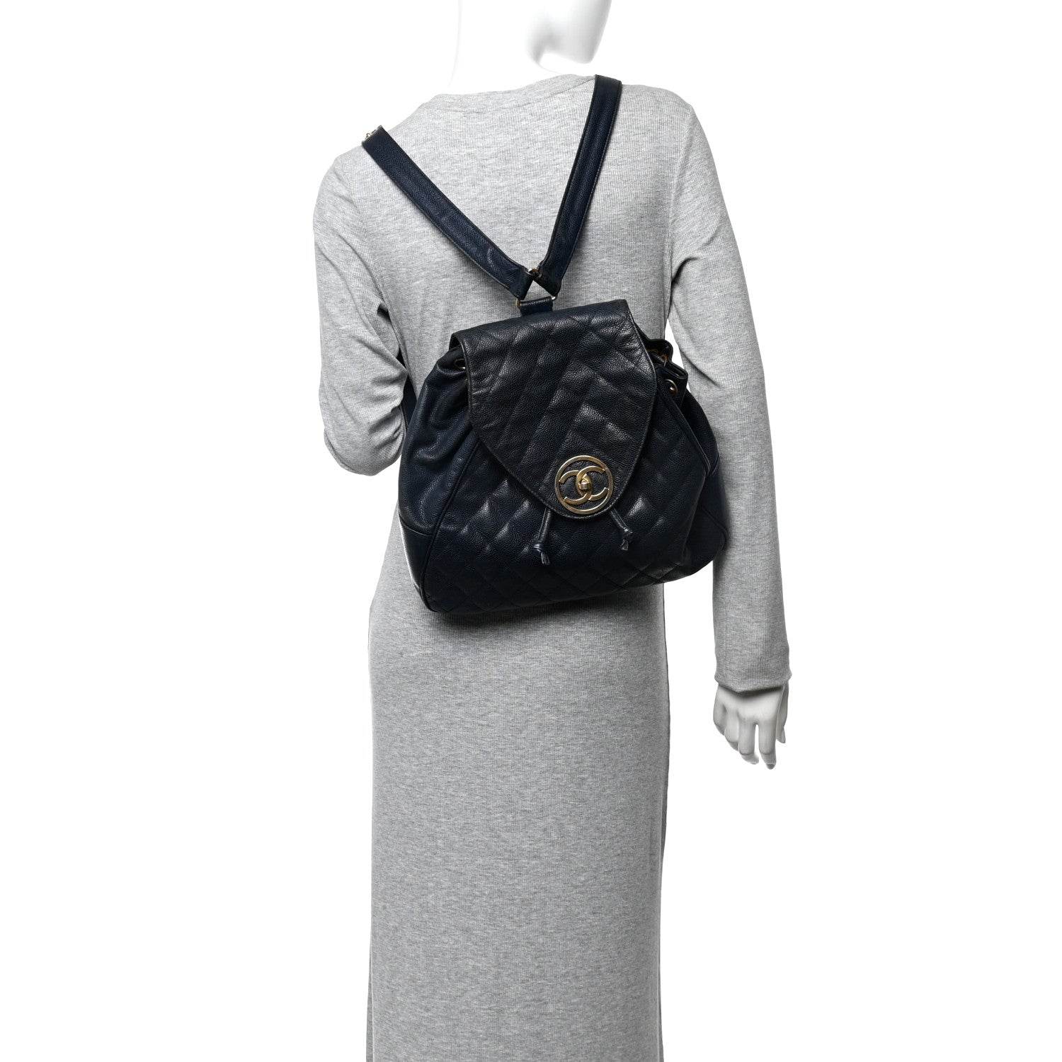 Chanel Caviar Quilted CC Drawstring Backpack Navy 3 of 14