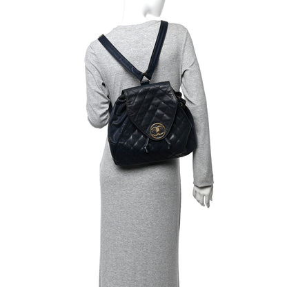 Chanel Caviar Quilted CC Drawstring Backpack Navy 3 of 14