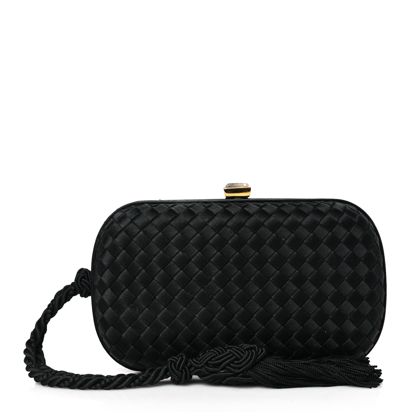 Satin Crystal Intreccio Tassel Clutch Black