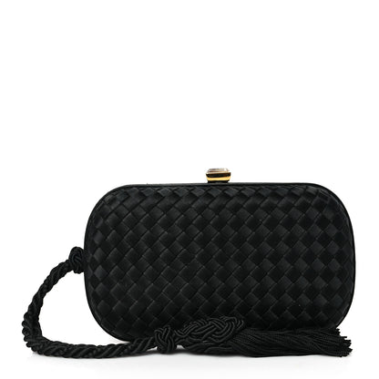 Bottega Veneta Satin Crystal Intreccio Tassel Clutch Black 1 of 9