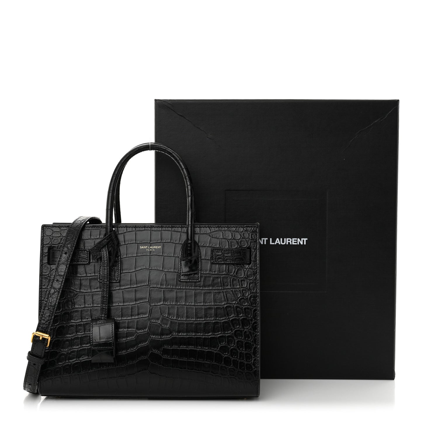 Calfskin Crocodile Embossed Baby Sac De Jour Black