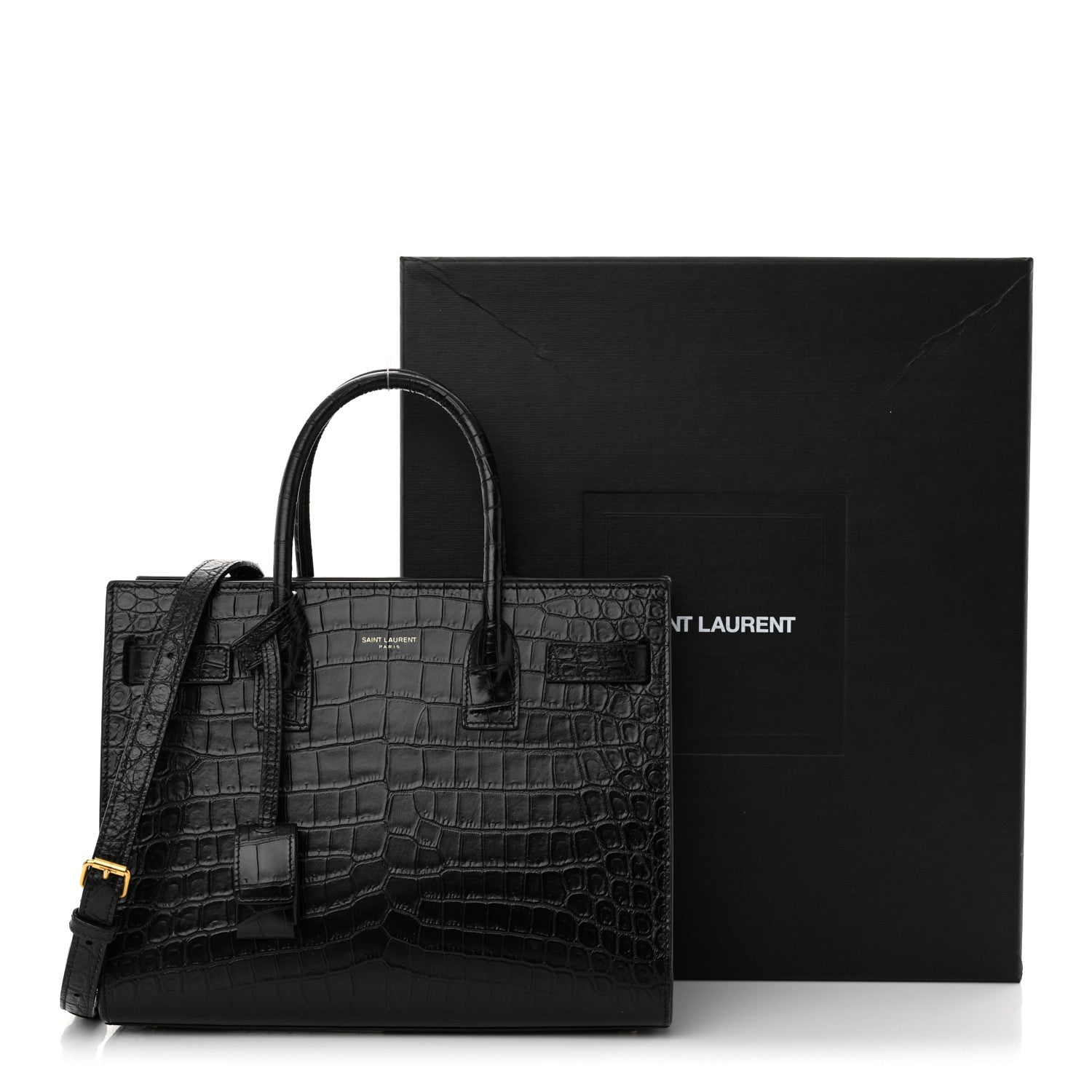 Saint Laurent Calfskin Crocodile Embossed Baby Sac De Jour Black 14 of 14