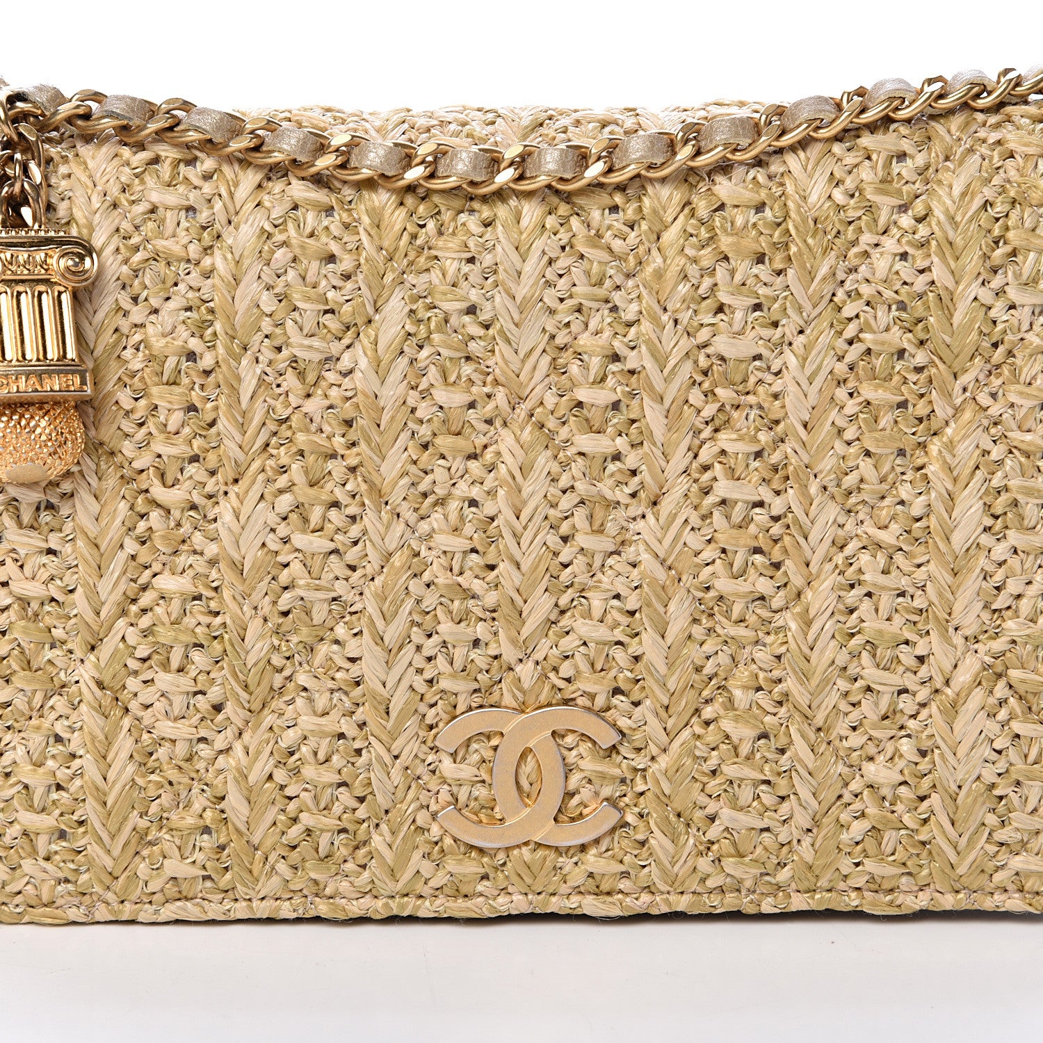 Chanel Woven Straw Braided Ancient Greek Wallet On Chain WOC Beige 8 of 11