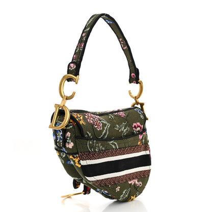 Christian Dior Canvas Embroidered Petites Fleurs Saddle Bag Green Multicolor 3 of 12
