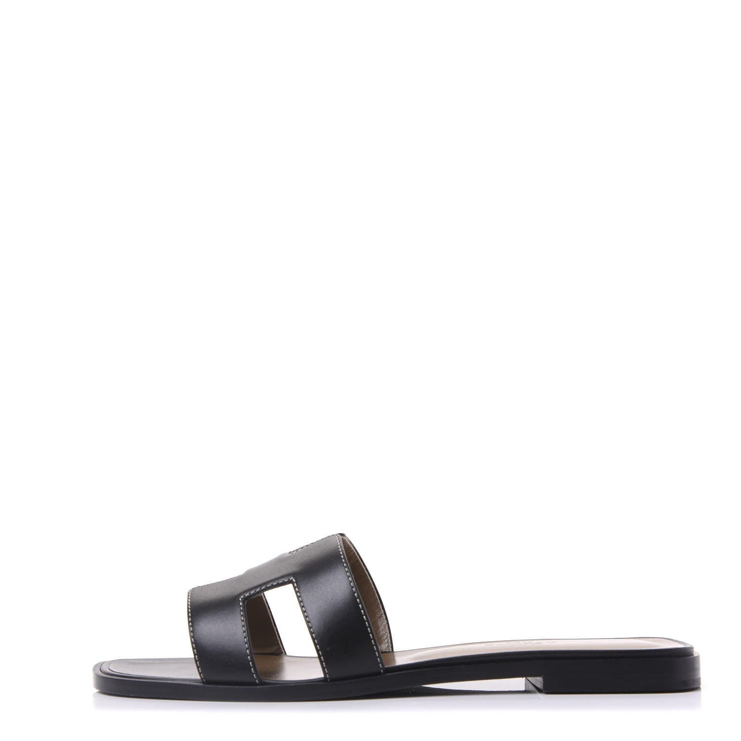 Hermes Box Calfskin Oran Sandals 38.5 Black 1 of 9