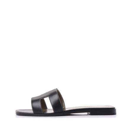 Hermes Box Calfskin Oran Sandals 38.5 Black 1 of 9