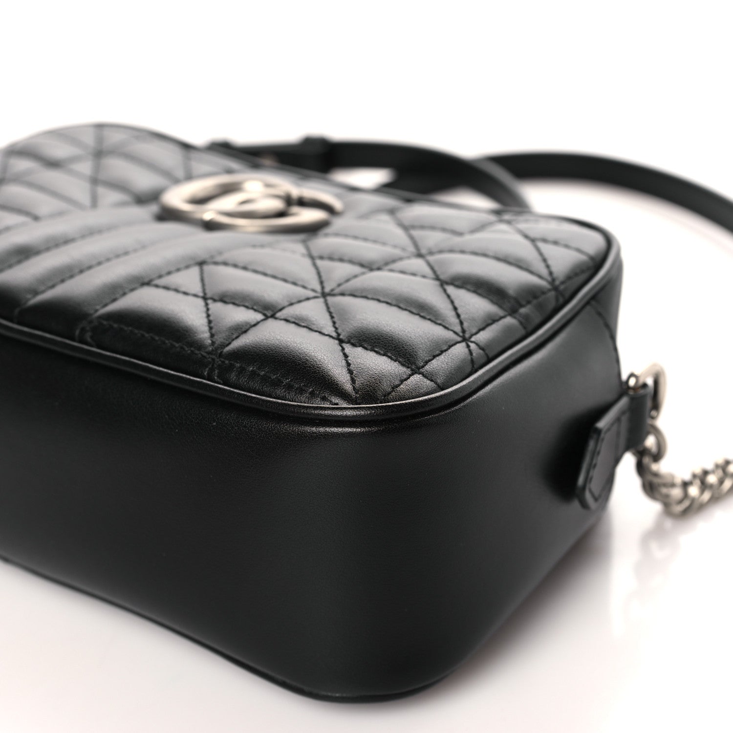 Gucci Calfskin Matelasse Aria Small GG Marmont Chain Shoulder Bag Black 9 of 9