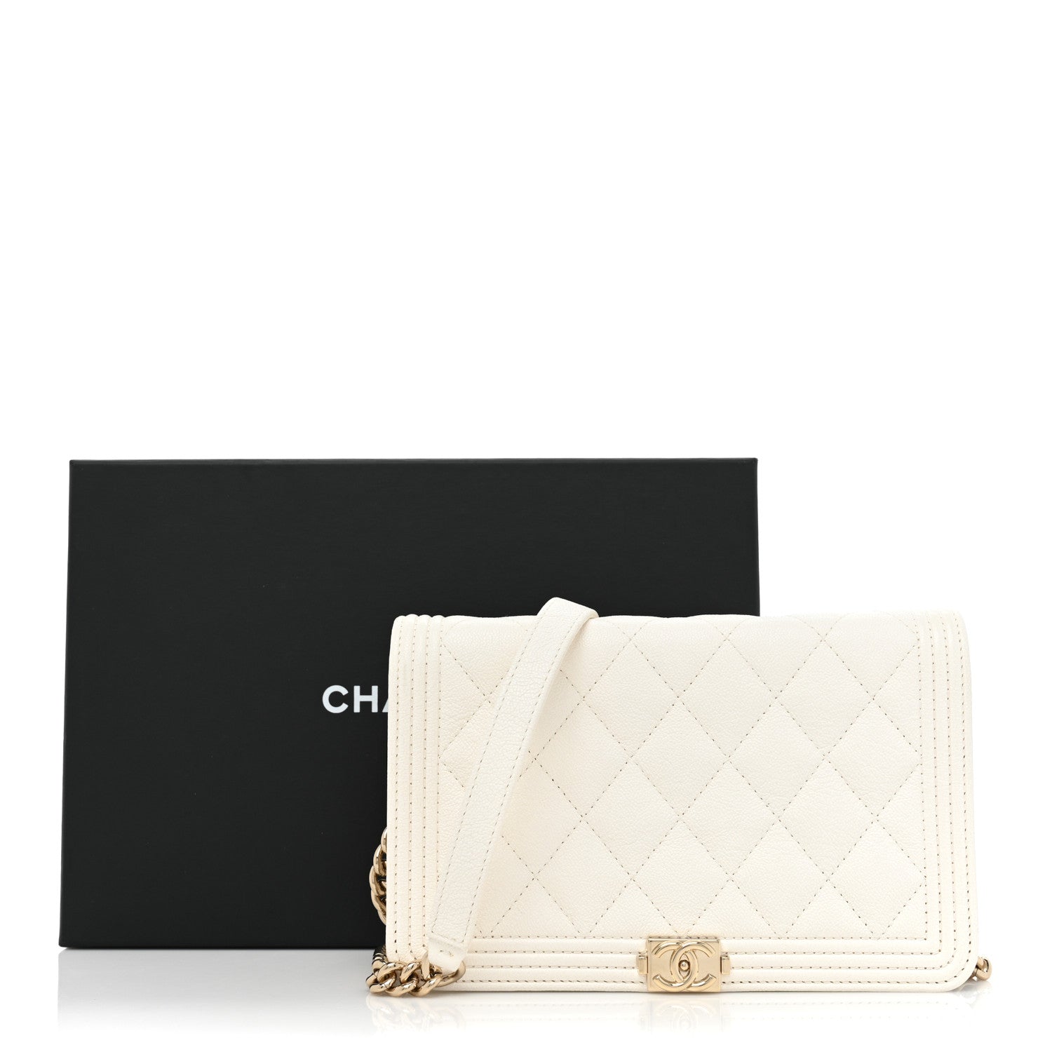 Chanel Caviar Quilted Boy Wallet On Chain WOC White 10 of 10