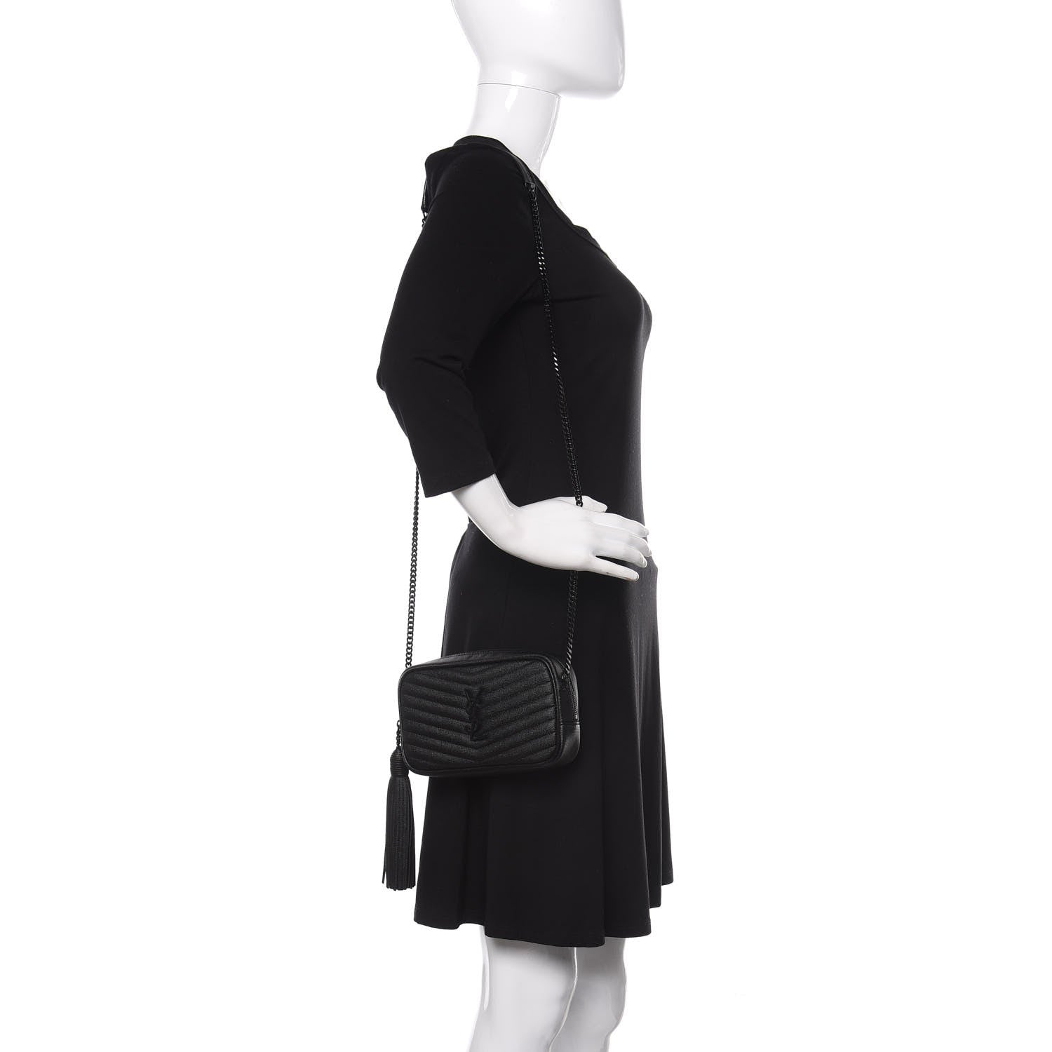 Saint Laurent Grain De Poudre Matelasse Monogram Mini Lou Camera Bag Black 2 of 10