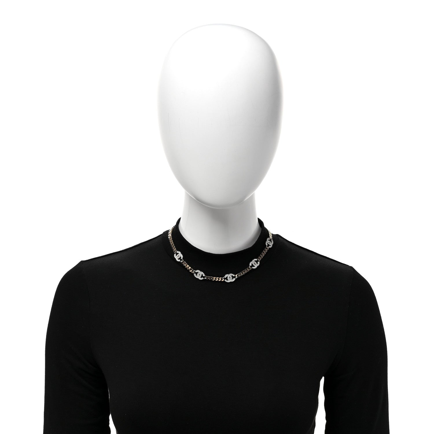 Chanel Crystal Chain CC Link Choker Gold Silver 2 of 5