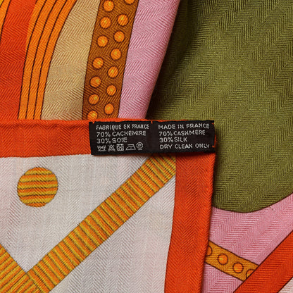 Hermes Cashmere Silk Balade En Berline Shawl 140 Orange Soleil Vert 3 of 4