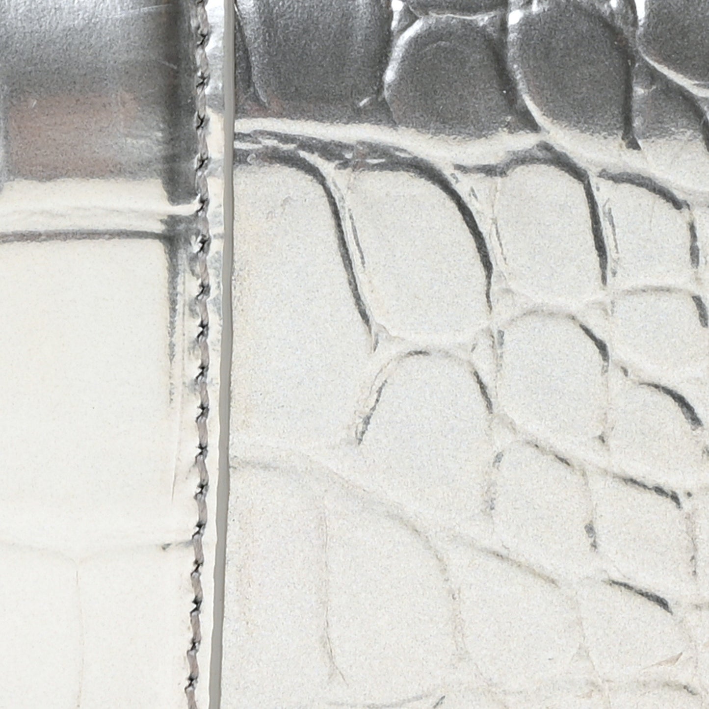 Metallic Calfskin Crocodile Embossed Hourglass Chain Bag  Silver
