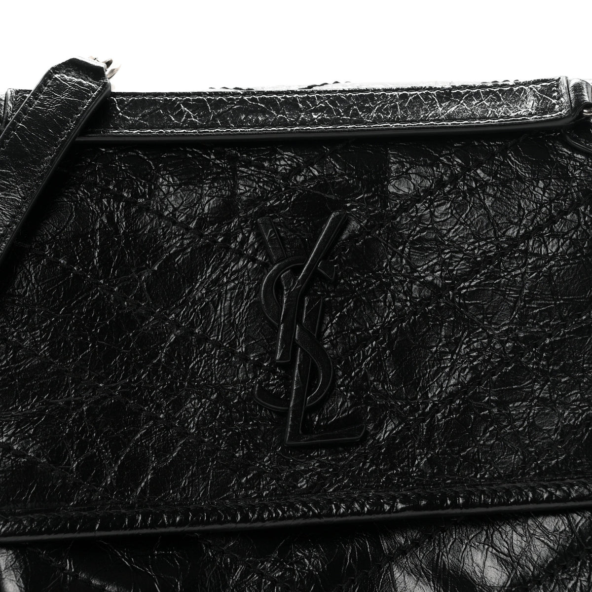 Crinkled Calfskin Matelasse Monogram Baby Niki Chain Satchel Black