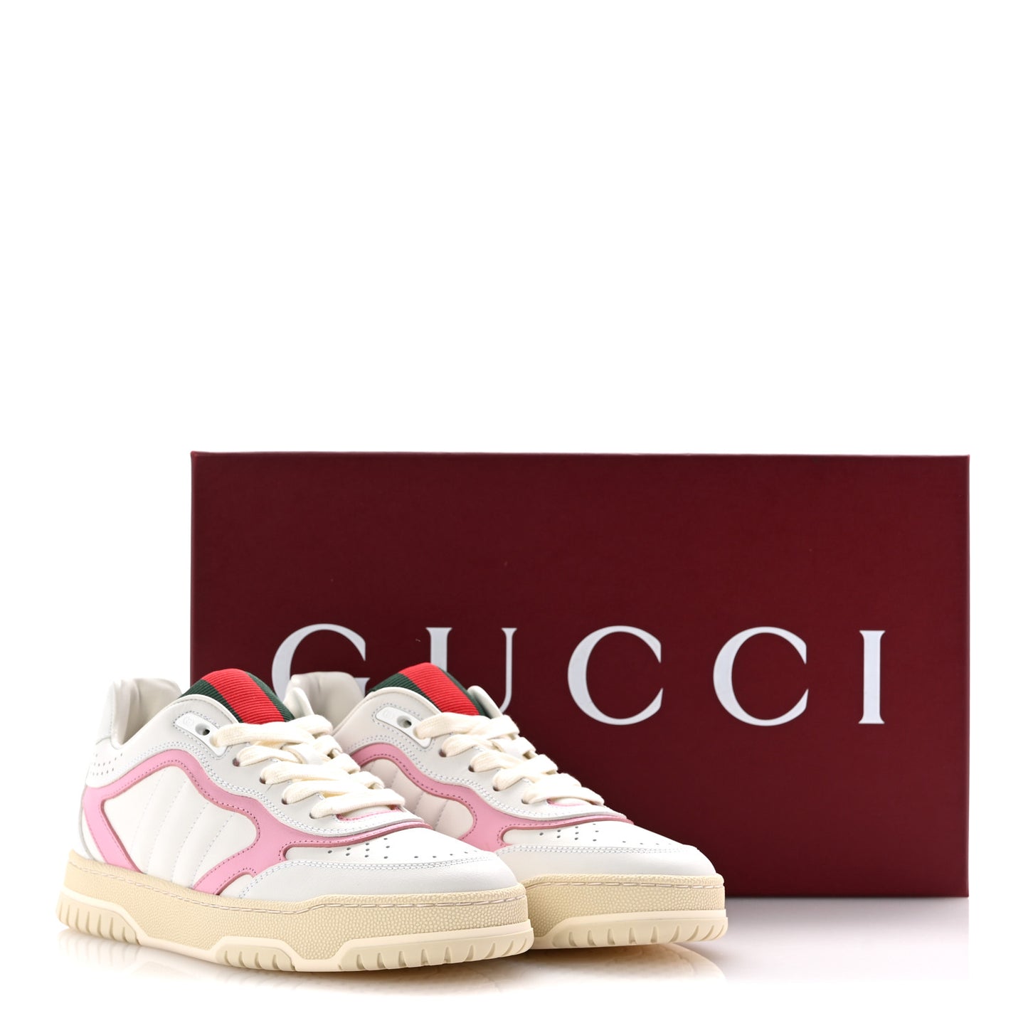 Calfskin Womens Re-Web Sneakers 35 White Pink