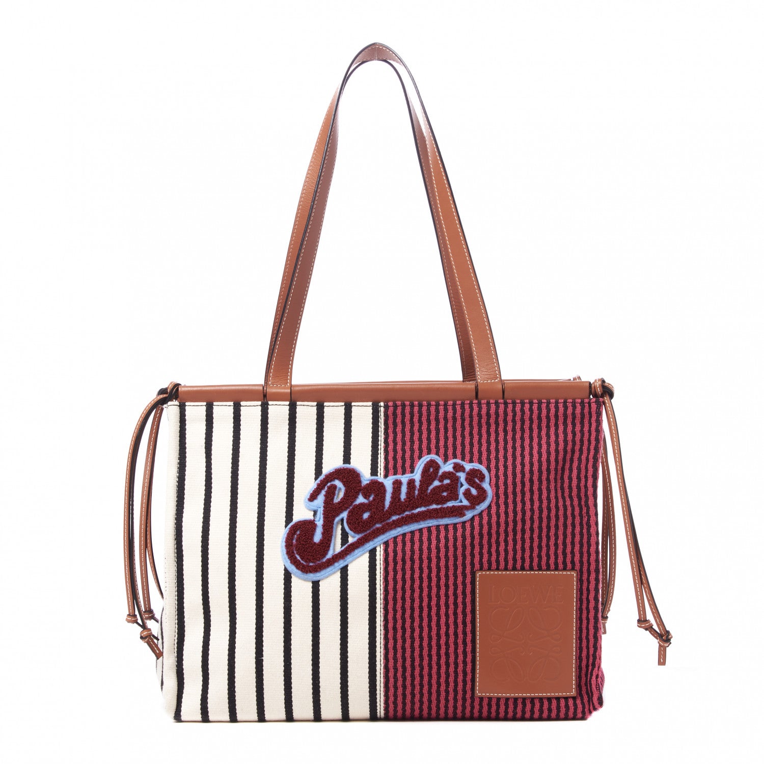 Loewe Canvas Calfskin Print Paulas Ibiza Stripes Cushion Tote Red White 1 of 9