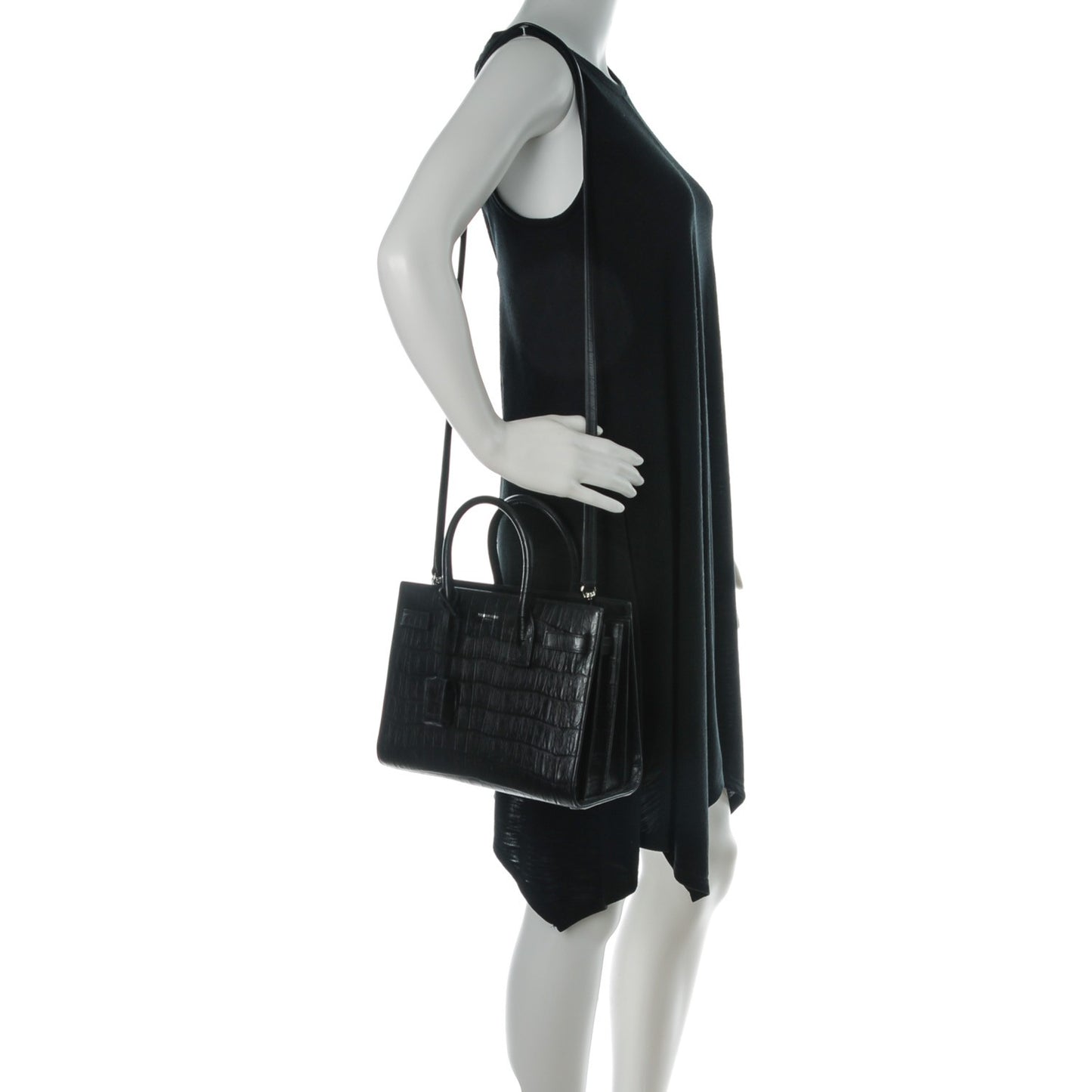 Calfskin Crocodile Embossed Baby Sac De Jour Black