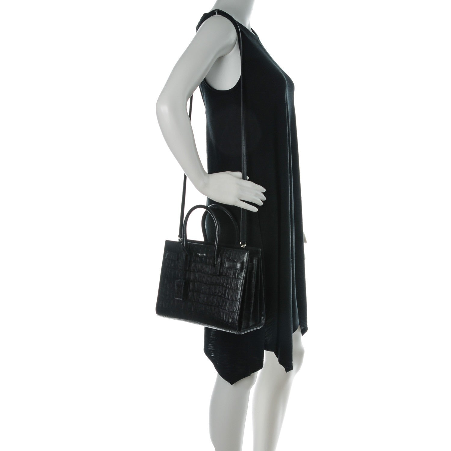 Saint Laurent Calfskin Crocodile Embossed Baby Sac De Jour Black 2 of 6
