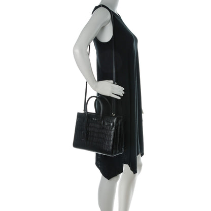 Saint Laurent Calfskin Crocodile Embossed Baby Sac De Jour Black 2 of 6