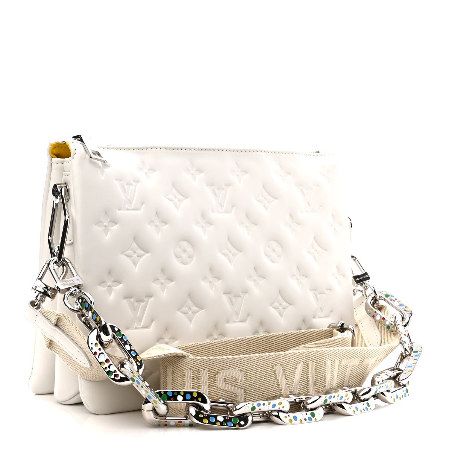 Louis Vuitton LV x YK Lambskin Embossed Monogram Coussin PM White 3 of 12