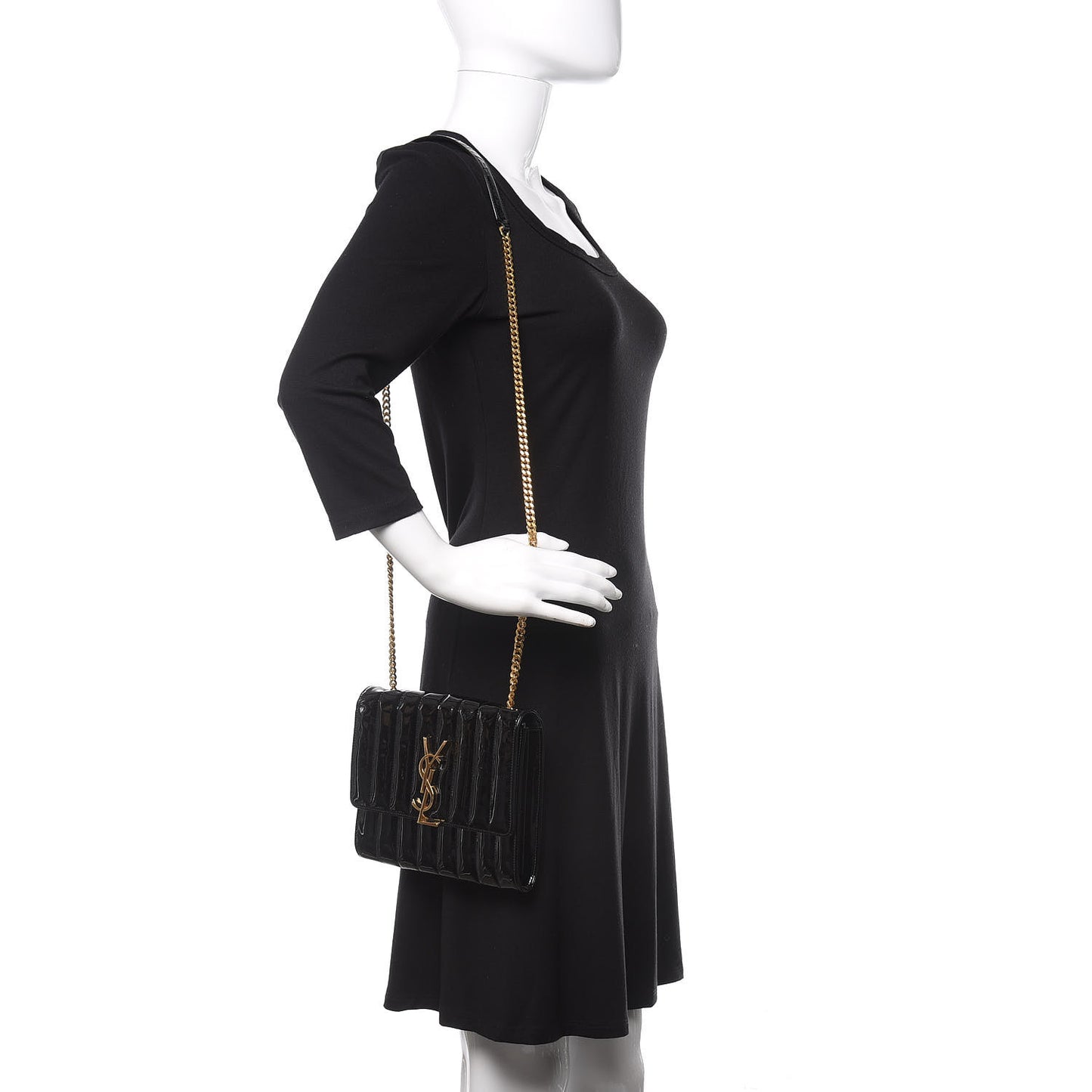 Patent Calfskin Matelasse Monogram Vicky Chain Wallet Black