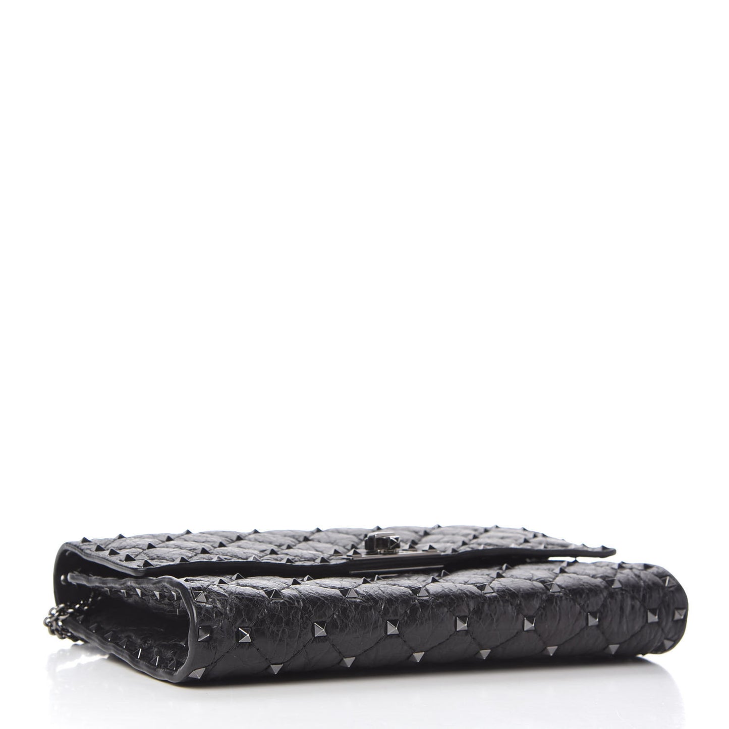 Craquele Nappa Rockstud Spike Wallet on Chain Black