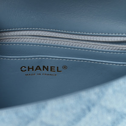 Chanel Denim Quilt Print Mini Rectangular Flap Light Blue 6 of 13