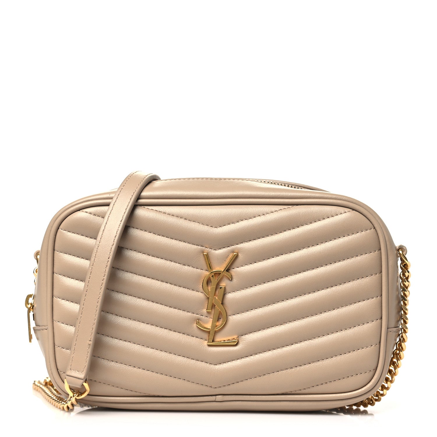 Saint Laurent Calfskin Matelasse Monogram Mini Lou Camera Bag Dark Beige 1 of 11