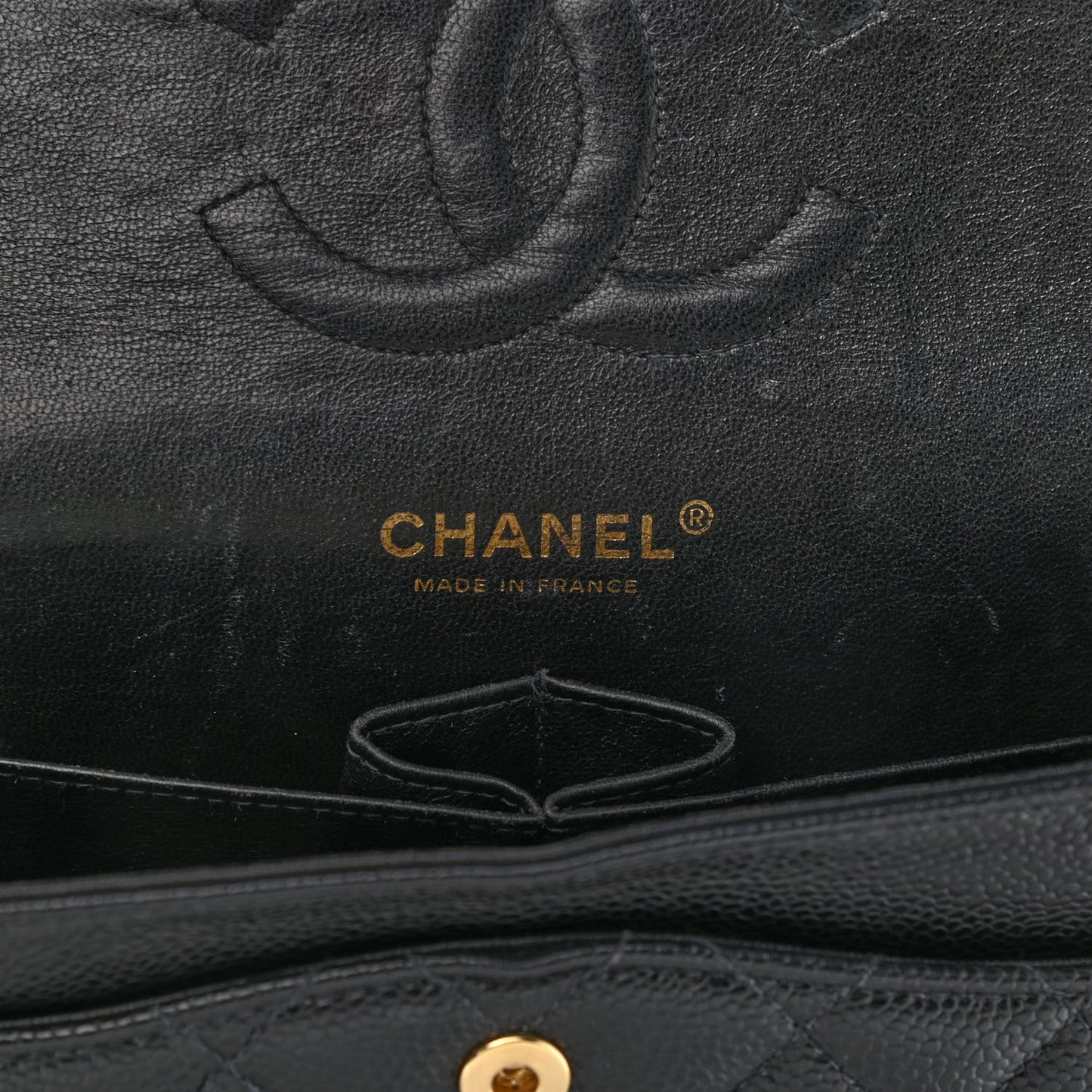 Caviar Quilted Medium Double Flap Black