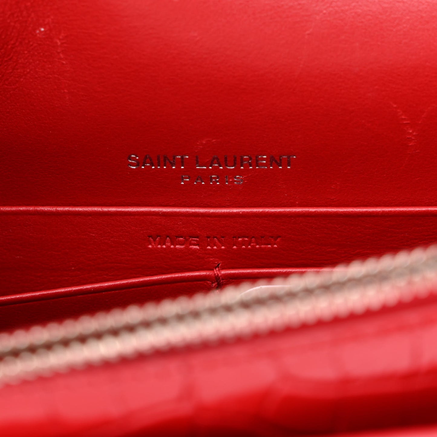Calfskin Crocodile Embossed Monogram Sunset Chain Wallet Rouge Eros