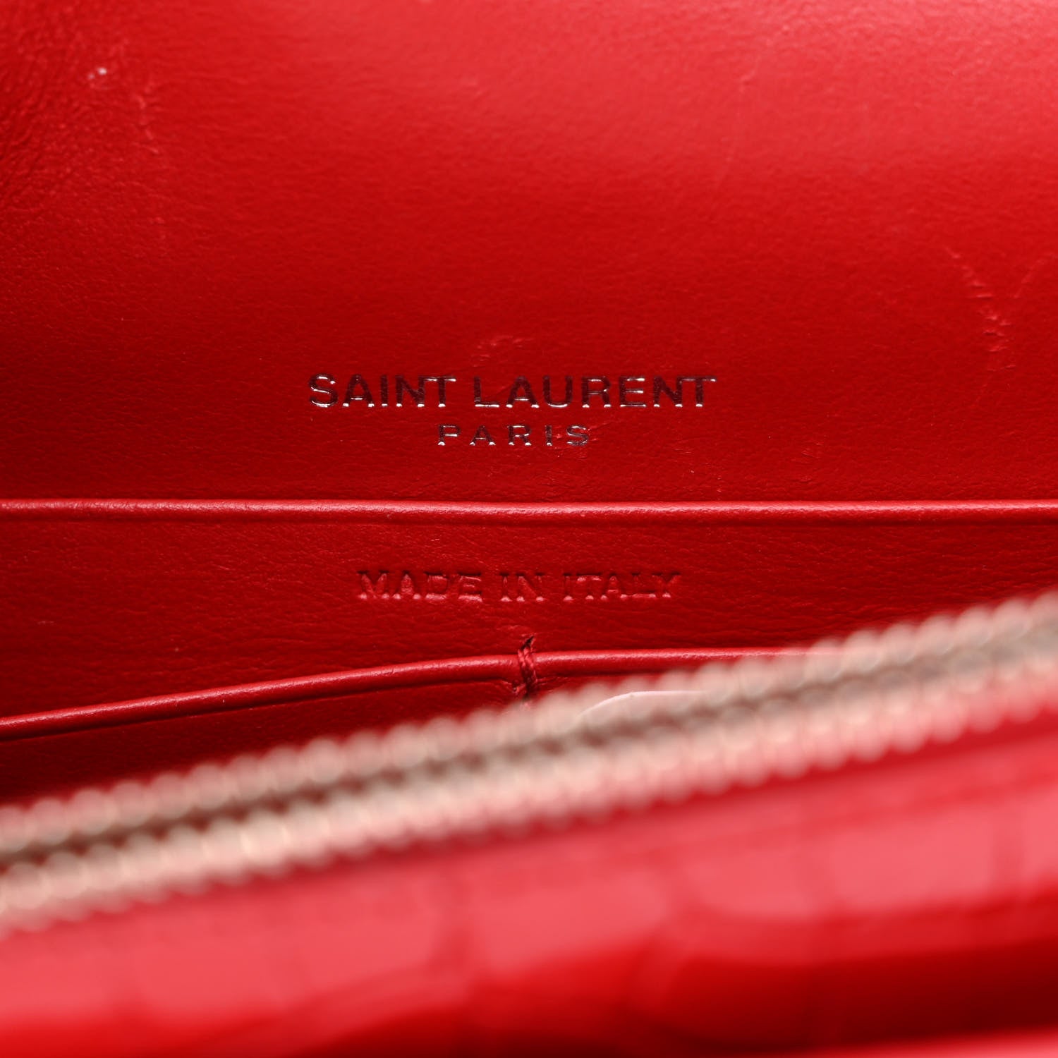 Saint Laurent Calfskin Crocodile Embossed Monogram Sunset Chain Wallet Rouge Eros 6 of 11