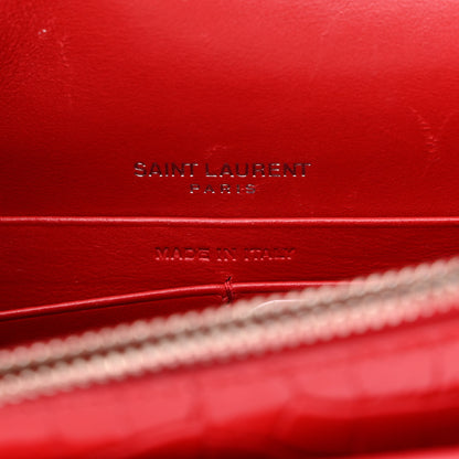 Saint Laurent Calfskin Crocodile Embossed Monogram Sunset Chain Wallet Rouge Eros 6 of 11
