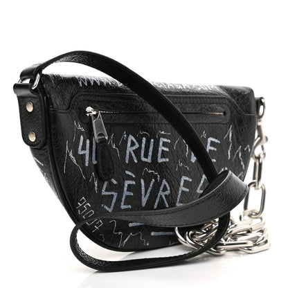 Balenciaga Agneau Arena Graffiti All Over XXS Souvenir Belt Bag Black White 3 of 10