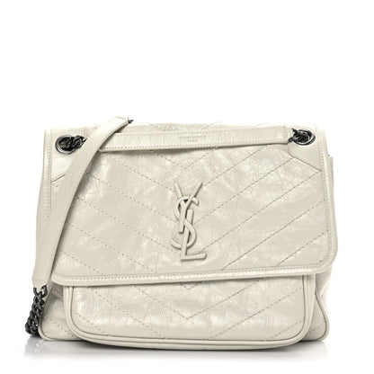 Saint Laurent Crinkled Calfskin Matelasse Monogram Medium Niki Chain Satchel Blanc Vintage 1 of 9