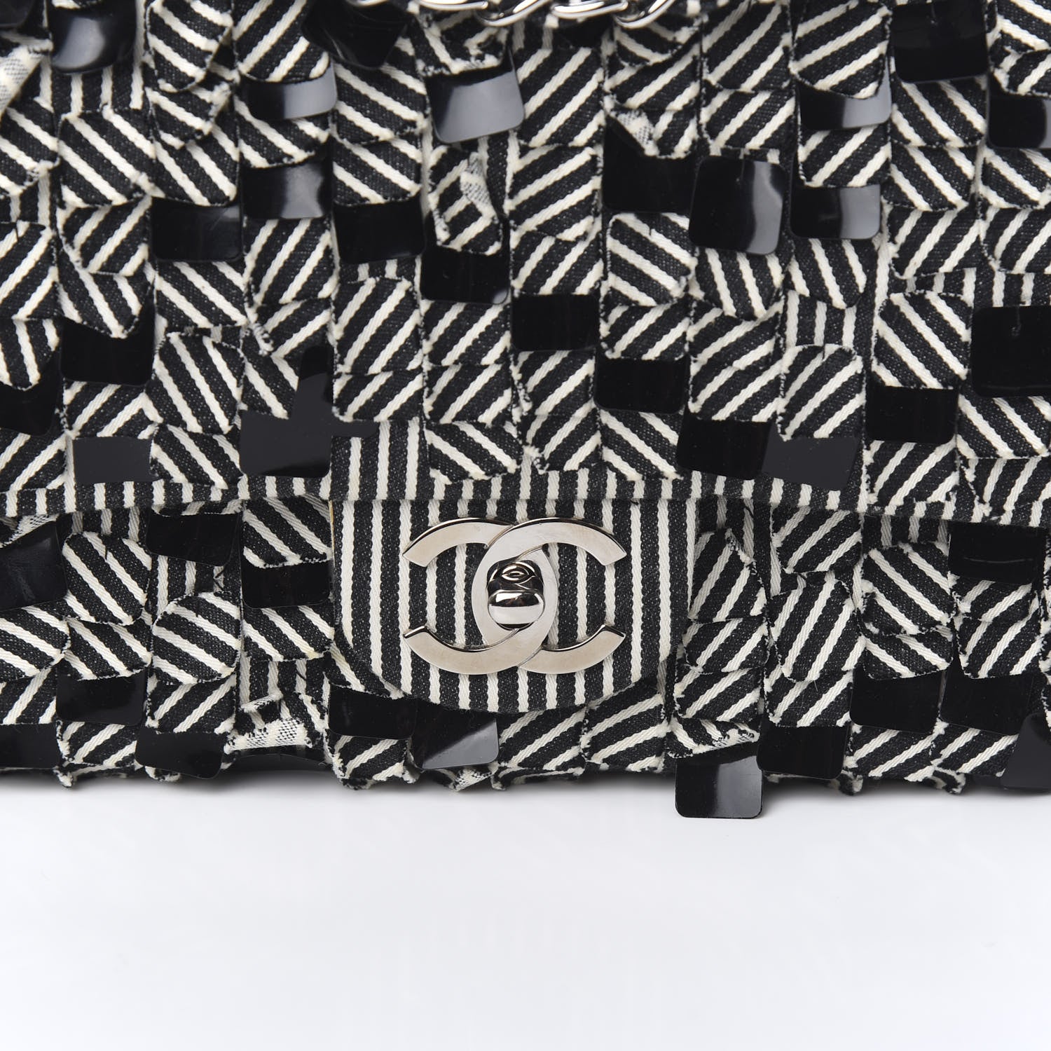 Chanel Canvas Sequin Stripe Medium Double Flap Black White 10 of 10