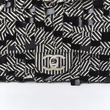 Chanel Canvas Sequin Stripe Medium Double Flap Black White 10 of 10