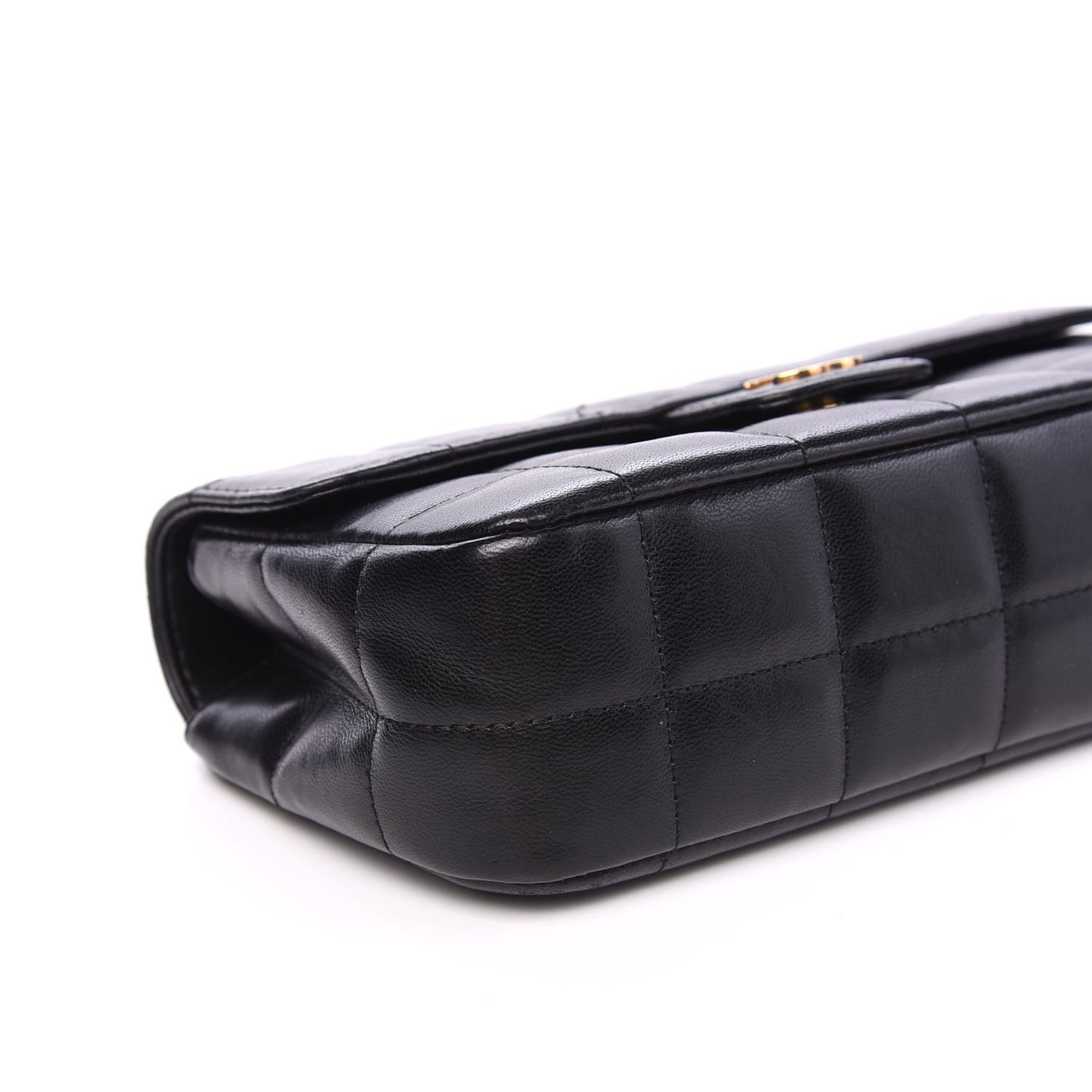 Lambskin Quilted Mini Chocolate Bar Camellia Flap Black