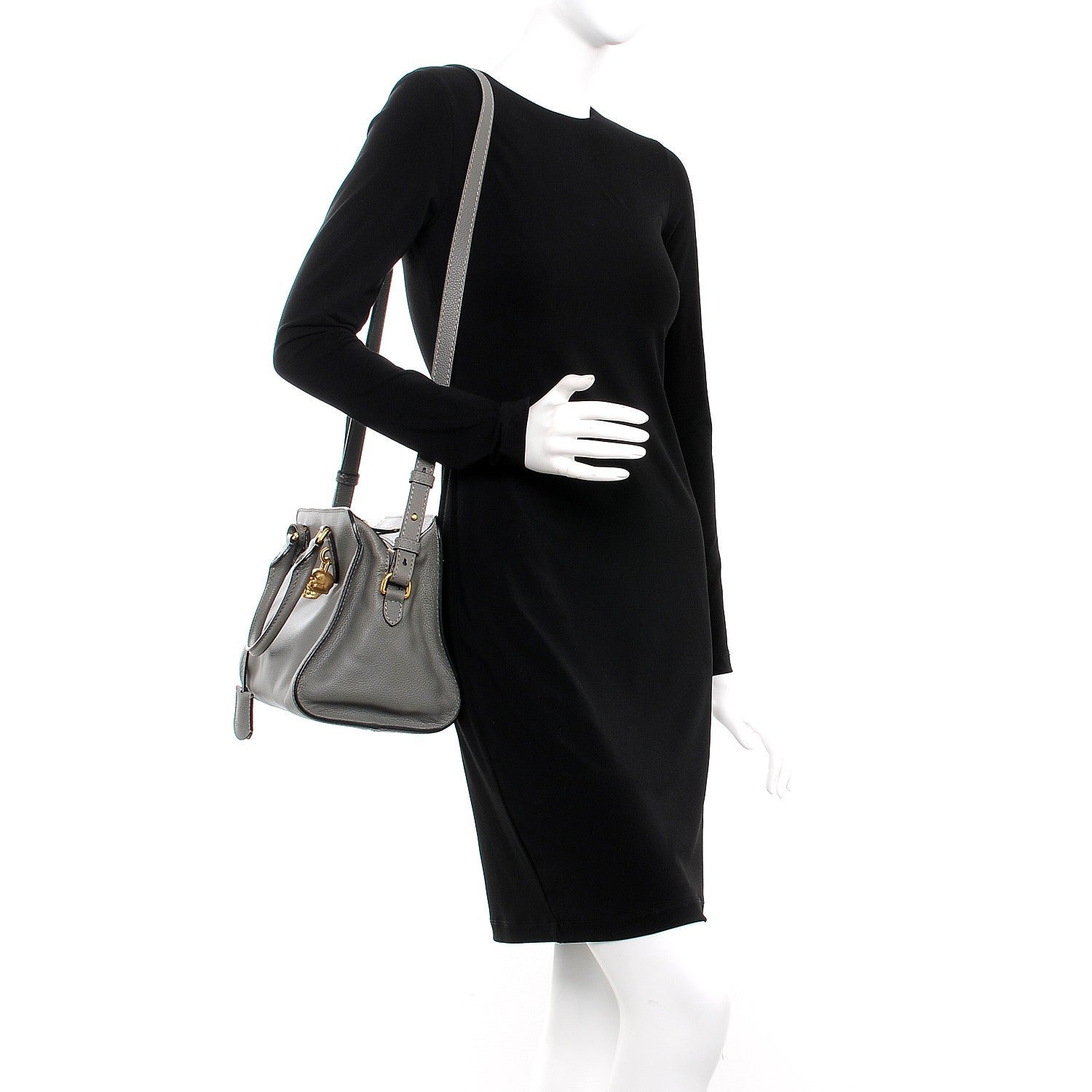 Alexander McQueen Pebbled Calfskin Small Skull Padlock Zip Around Tote Dark Grey 2 of 7