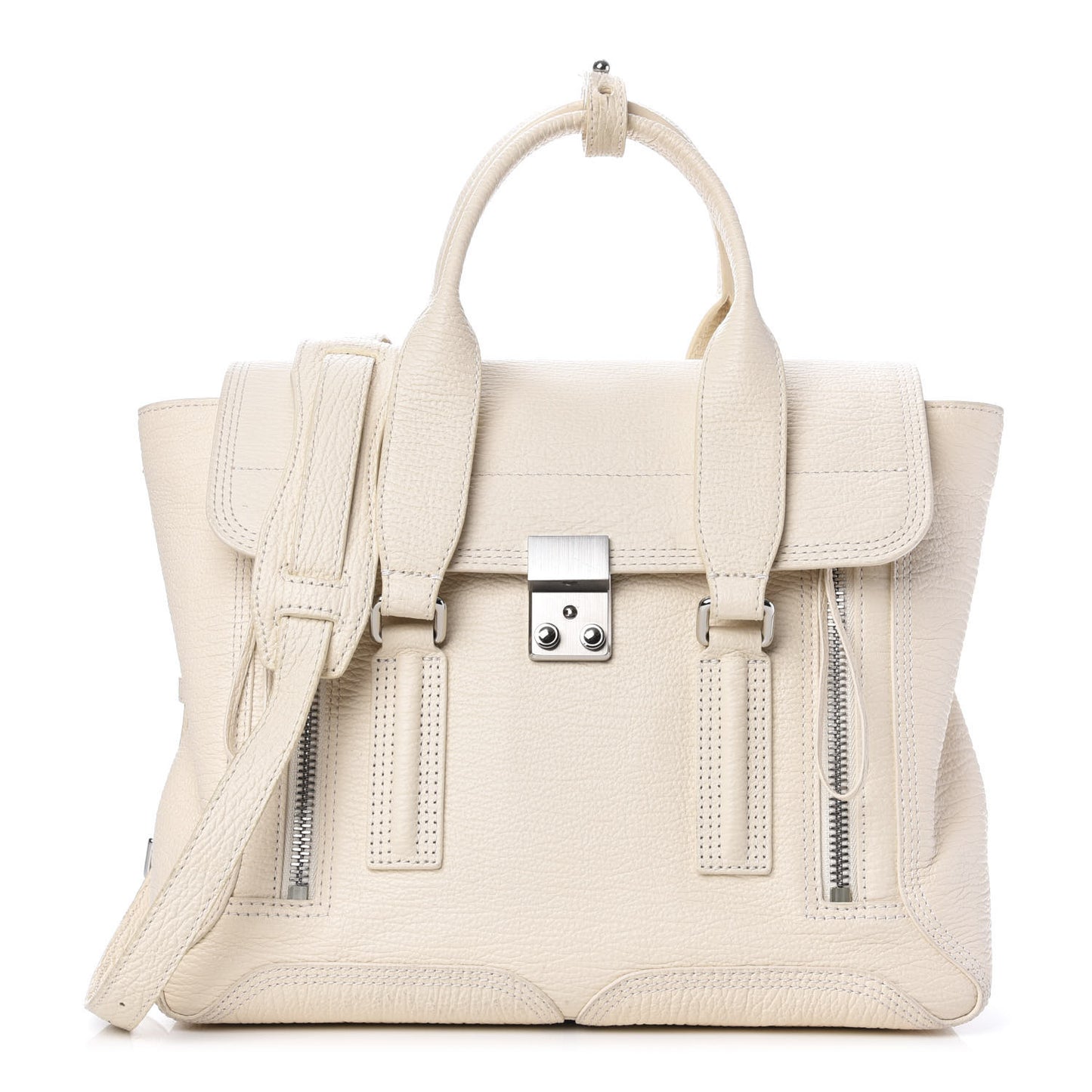 3.1 Textured Calfskin Medium Pashli Satchel Milk