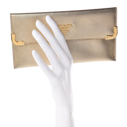 Prada Saffiano Metal Bar Continental Flap Wallet Platino 2 of 11